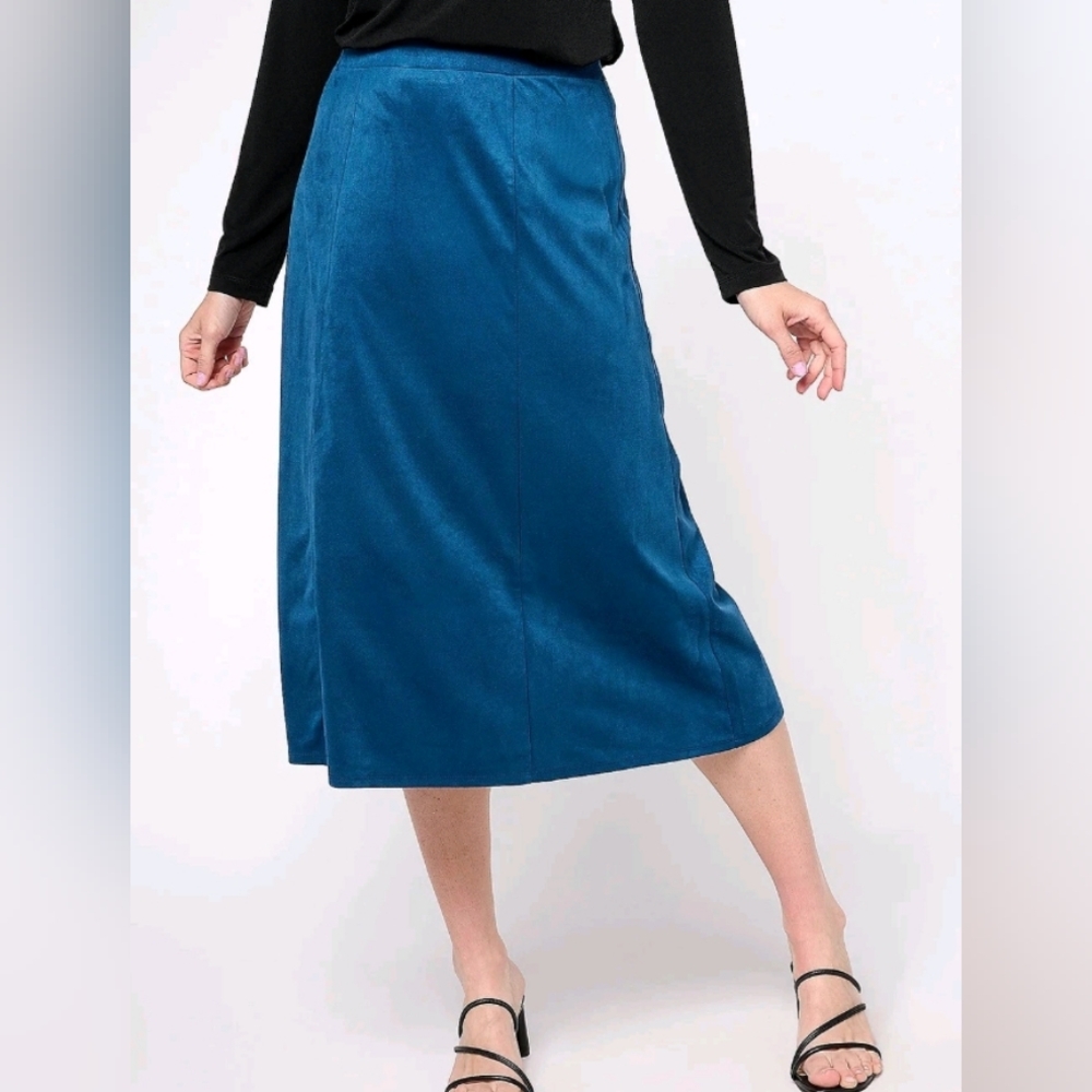 Susan Graver Women's Knit Faux Suede Paneled Midi Skirt Indigo Size 5X New